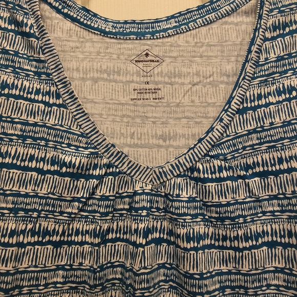 St. John's Bay Blue and White Patterned Short Sleeve Top 1X - Picture 3 of 6